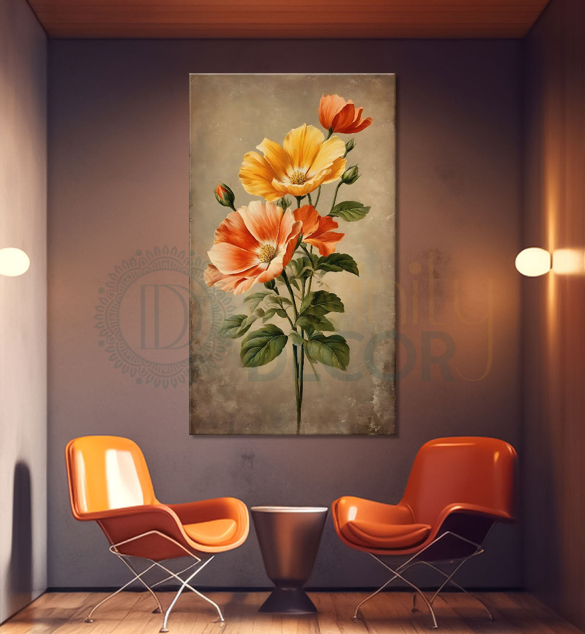 Pink flowers in light textured painting - Flower-V-573