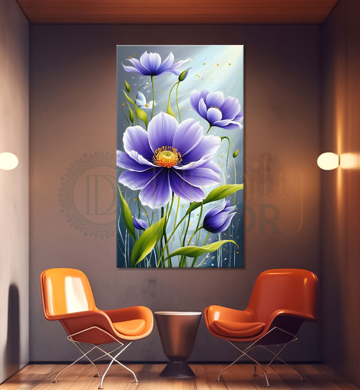 Purple flowers in green textured background - Flower-V-576