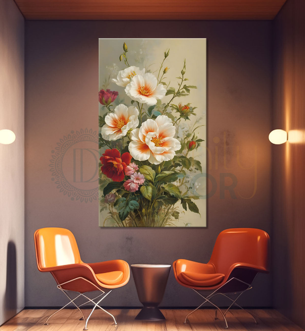 White flowers in light textured painting- Flower-V-581