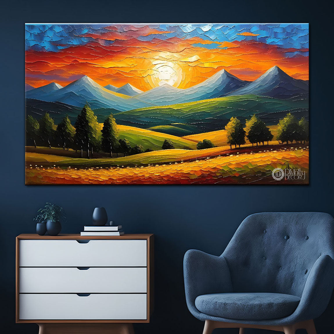 Mountains with sunrise painting Canvas Painting - Nature Art -582