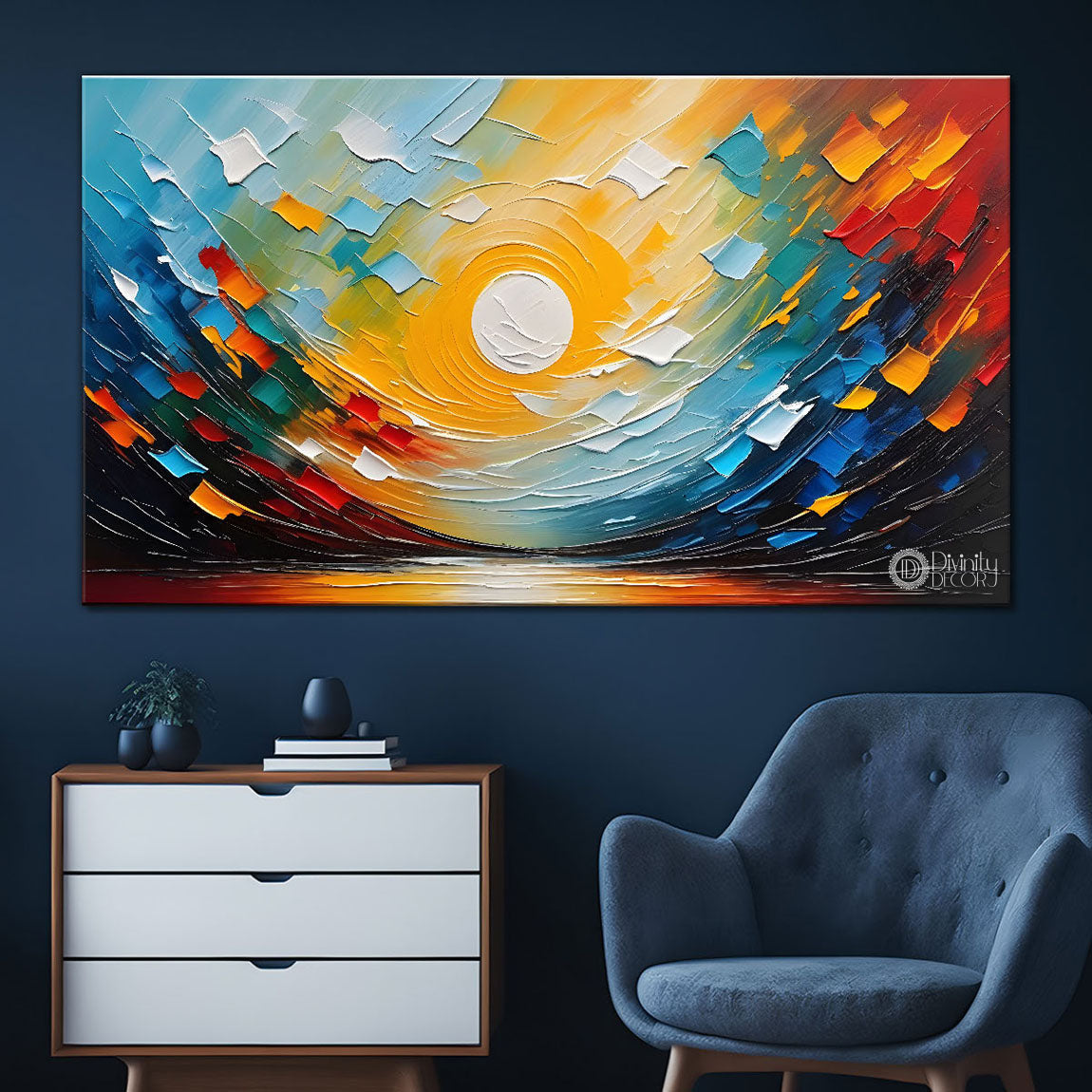 Sun with colorful background Canvas Painting - Nature Art -586