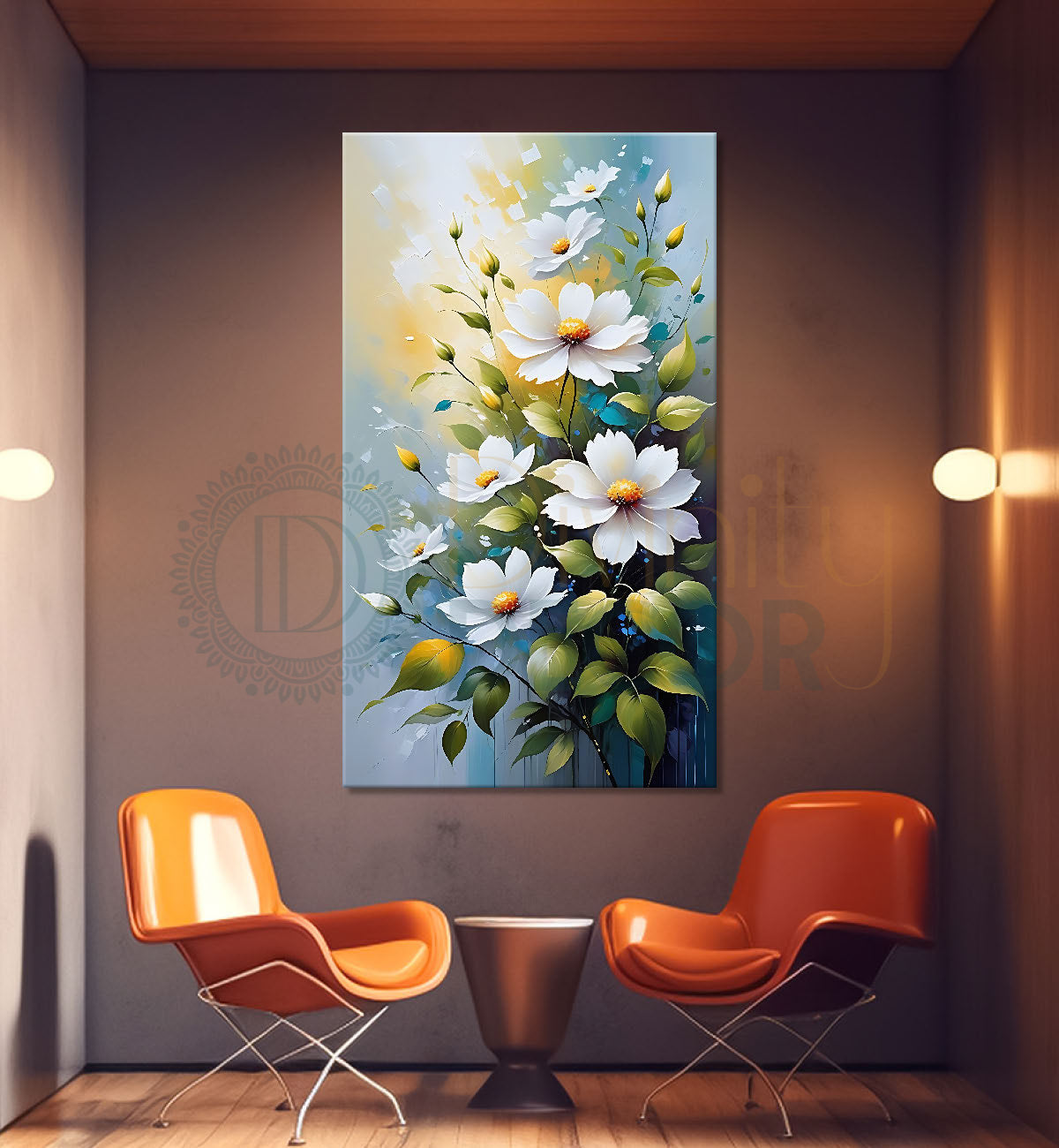 White flowers in sky blue textured background - Flower-V-586