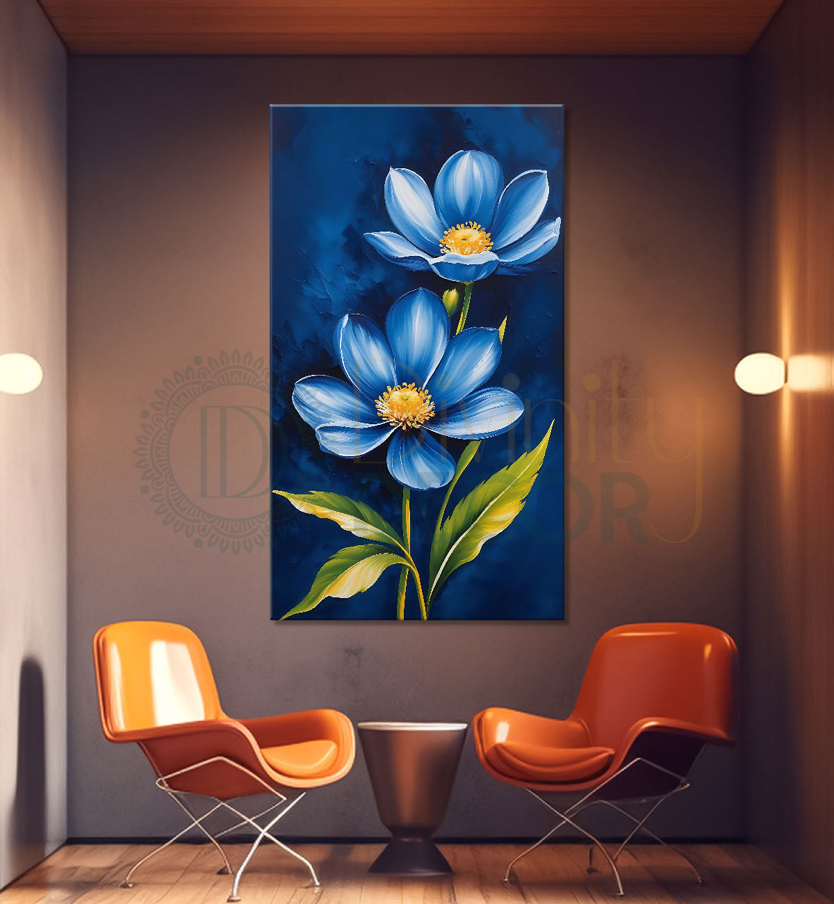 Blue flowers in navy blue textured background - Flower-V-587