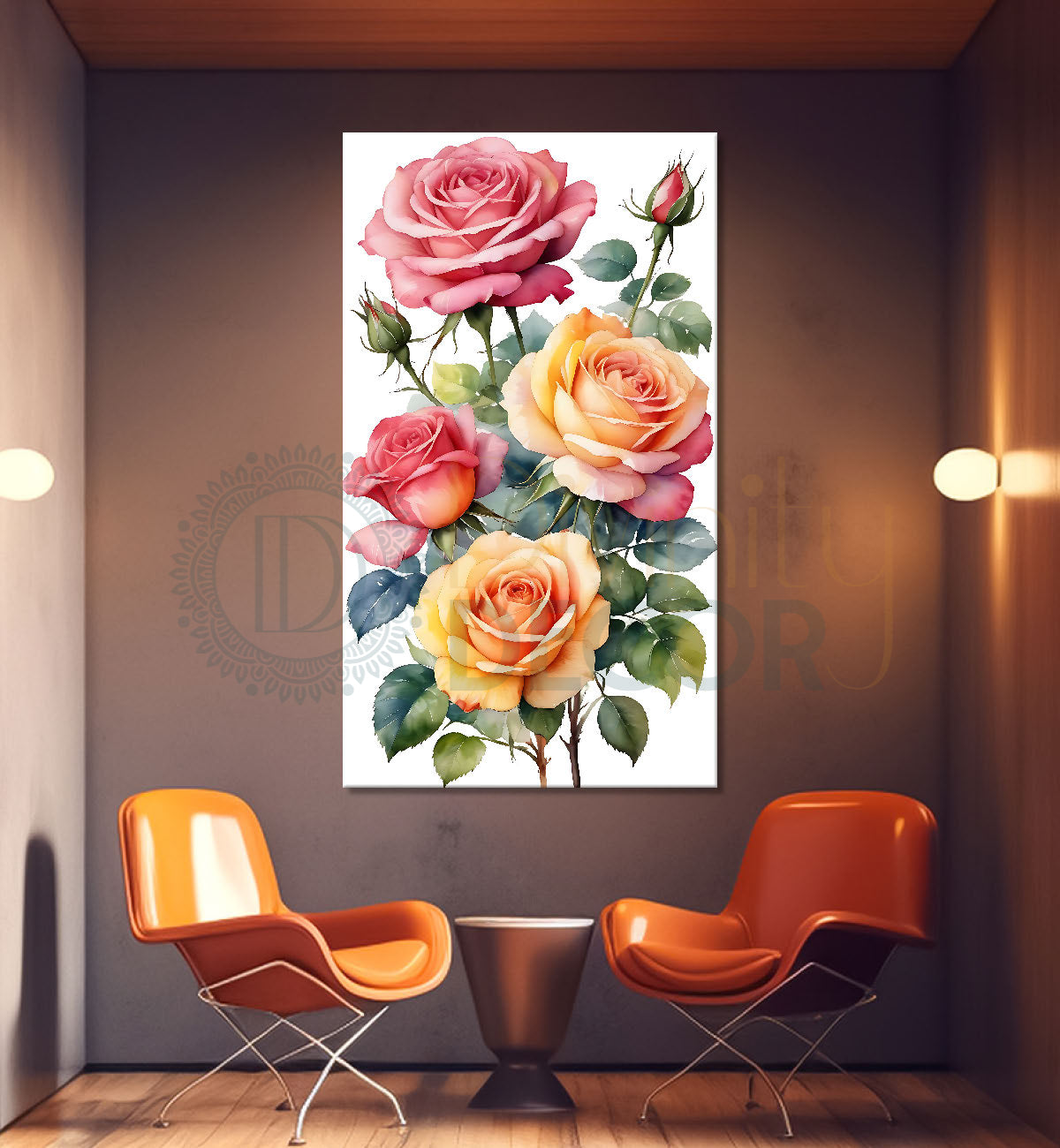 Pink and yellow roses in white background - Flower-V-590
