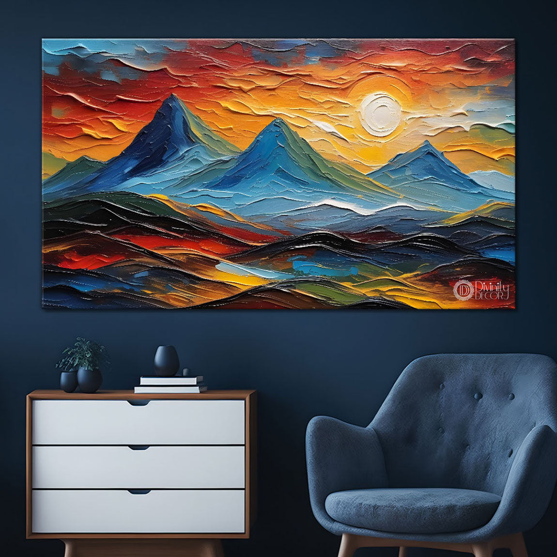 Mountains with sunset painting Canvas Painting - Nature Art -592
