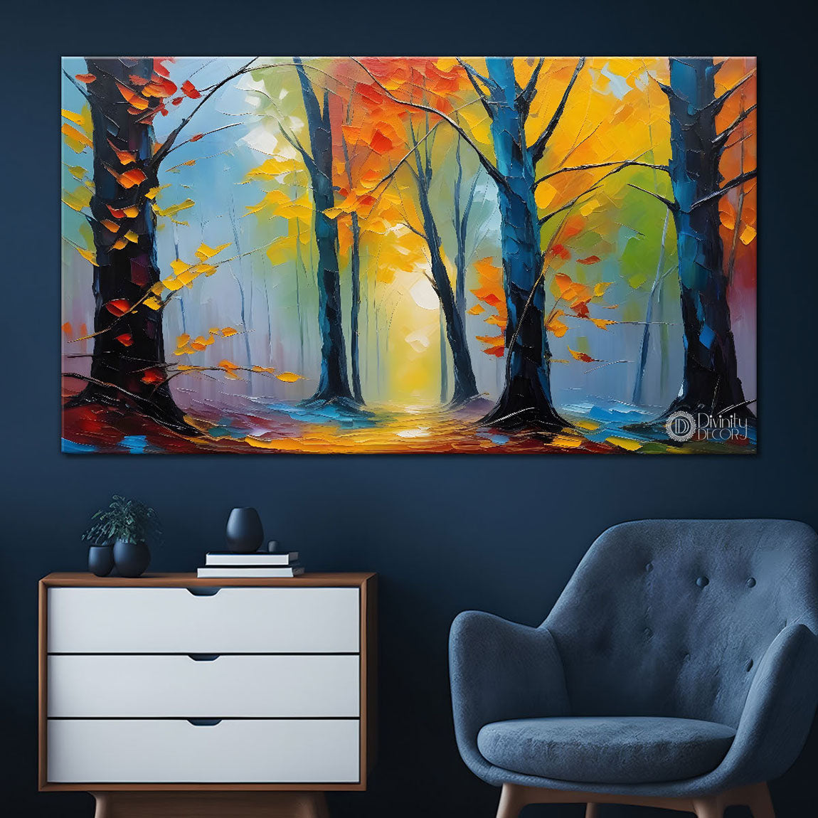 Colorful trees textured painting Canvas Painting - Nature Art -593
