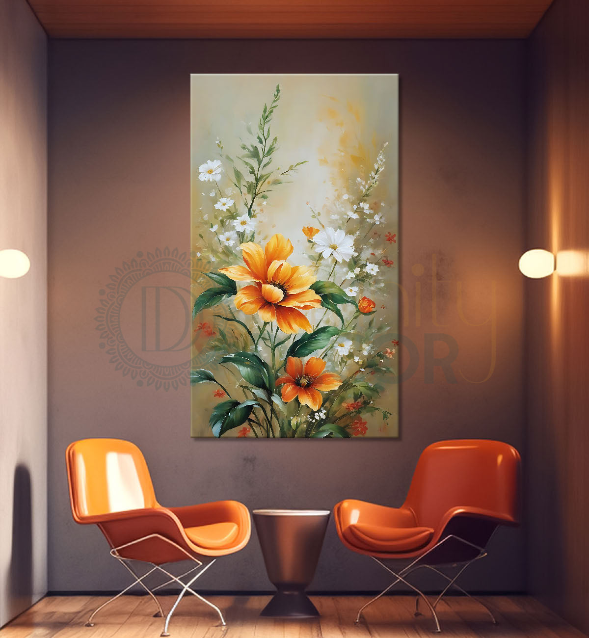 Yellow flowers in light background painting- Flower-V-593