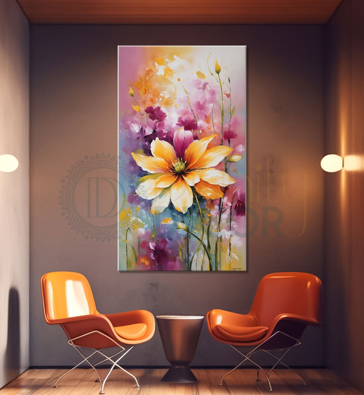 Yellow flower in colourful background - Flower-V-594