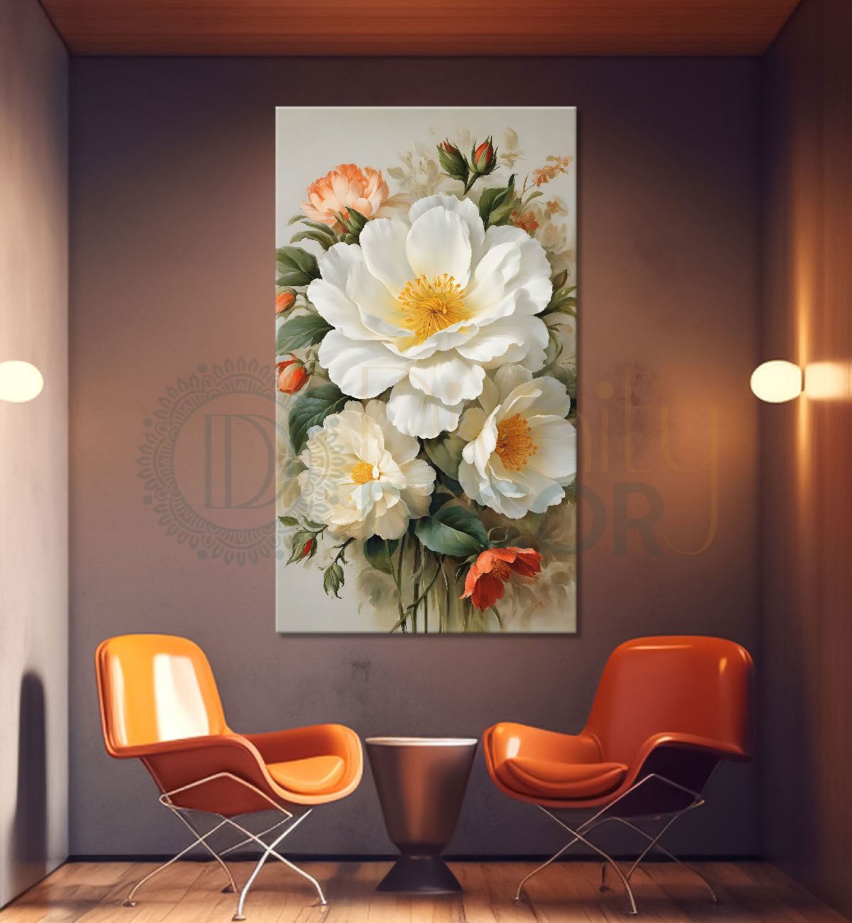 White flowers in light textured painting- Flower-V-596