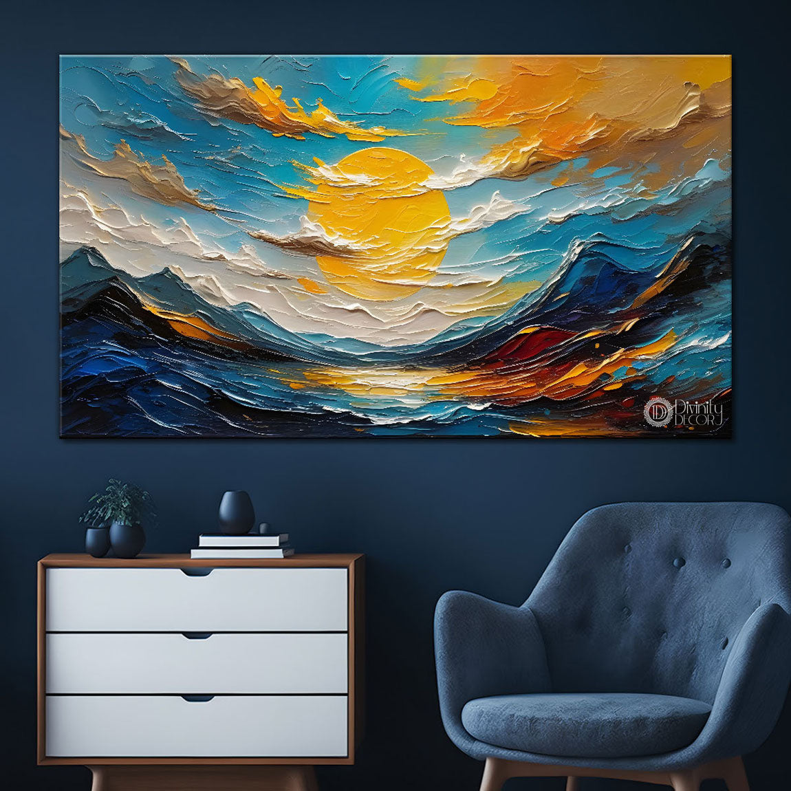 Sunset with mountains painting Canvas Painting - Nature Art -597