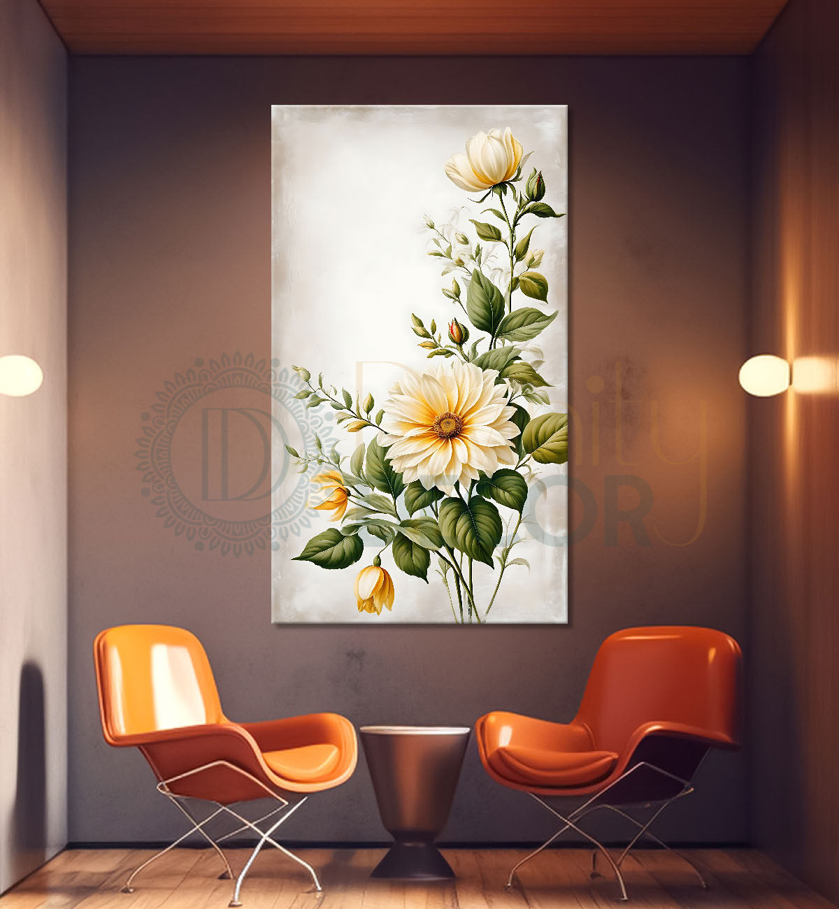 White flowers in light textured painting- Flower-V-597