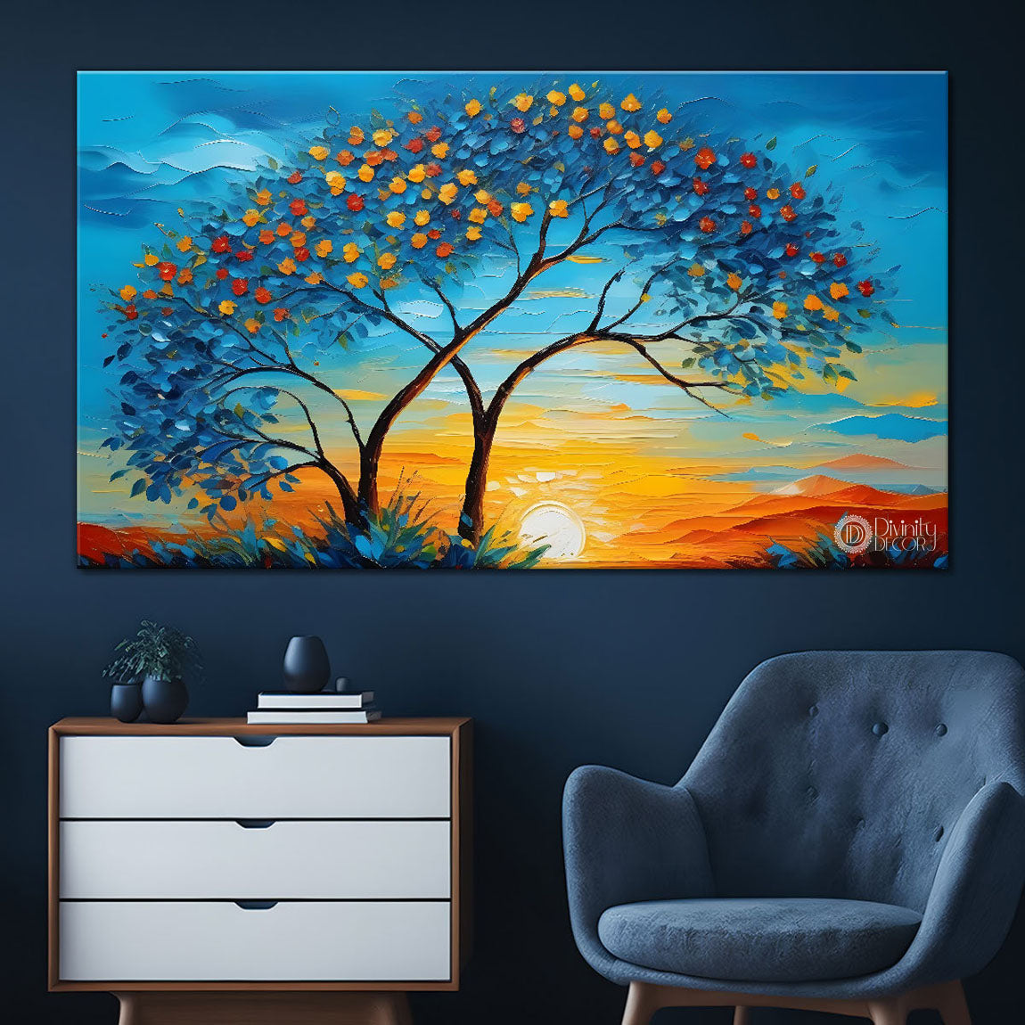 Tree with sunset painting Canvas Painting - Nature Art -599
