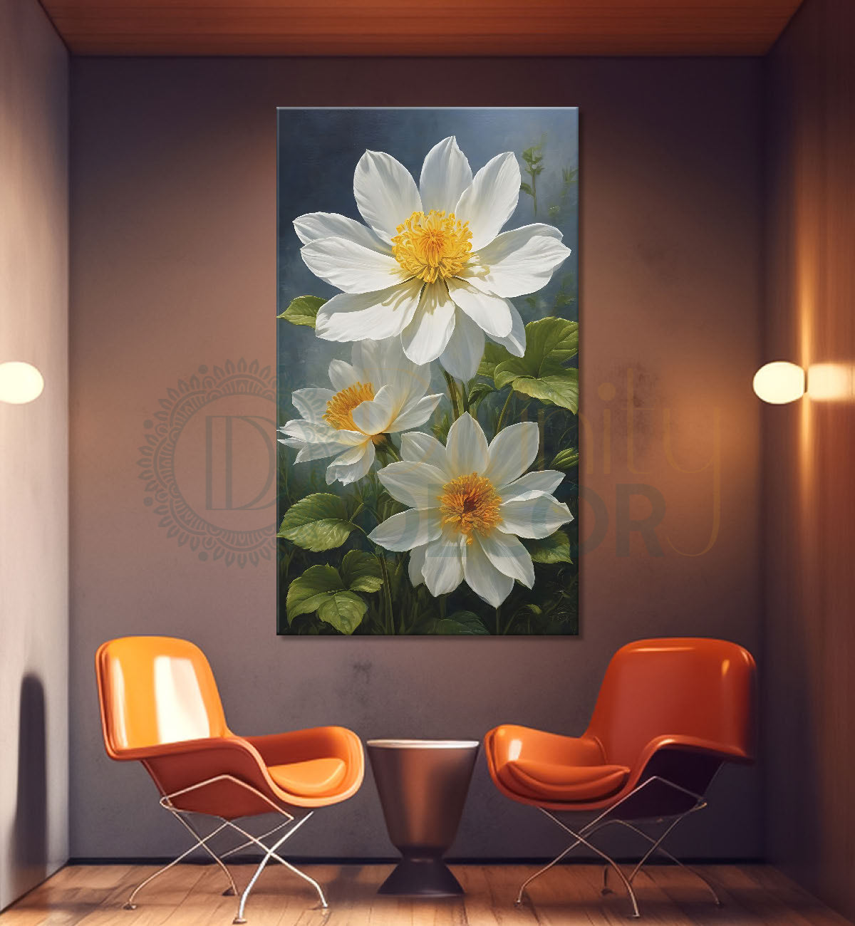 White flowers in grey textured painting- Flower-V-599