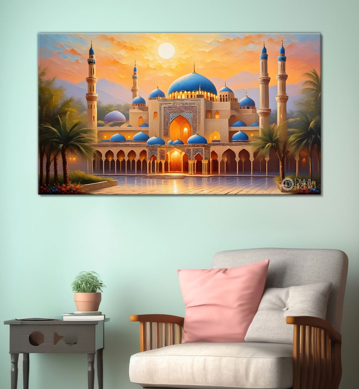 Beautiful Islamic mosque with trees textured oil painting Canvas Painting - Islamic paintings - 60