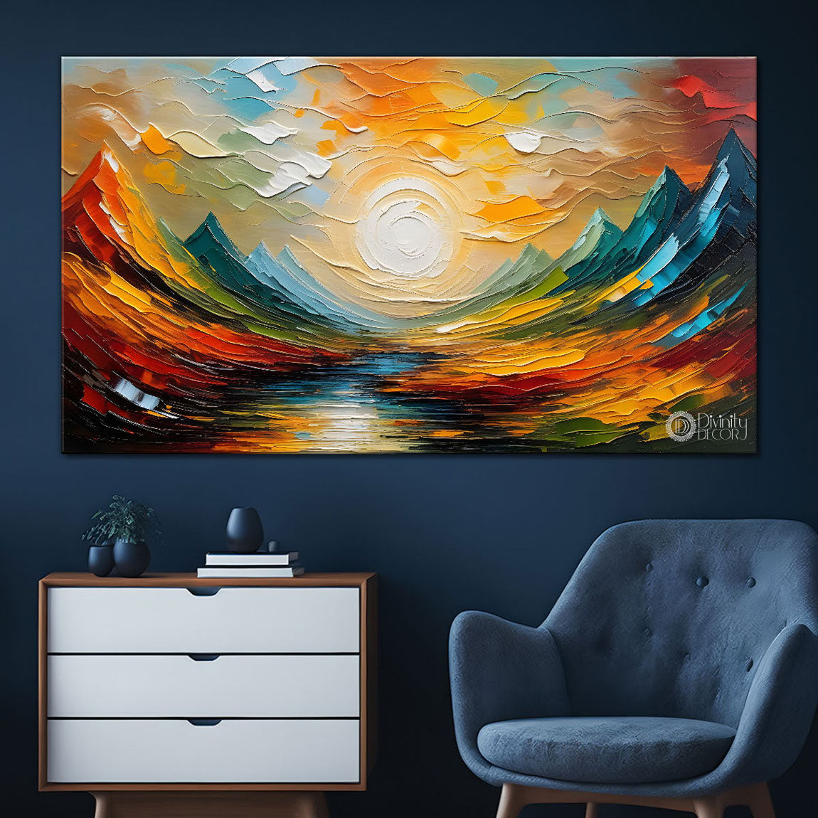 Sunset with colorful background painting Canvas Painting - Nature Art -600