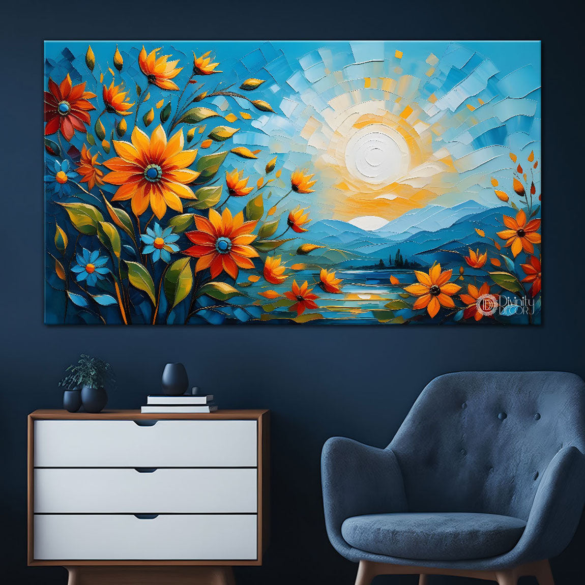 Flowers with sun painting Canvas Painting - Nature Art -603