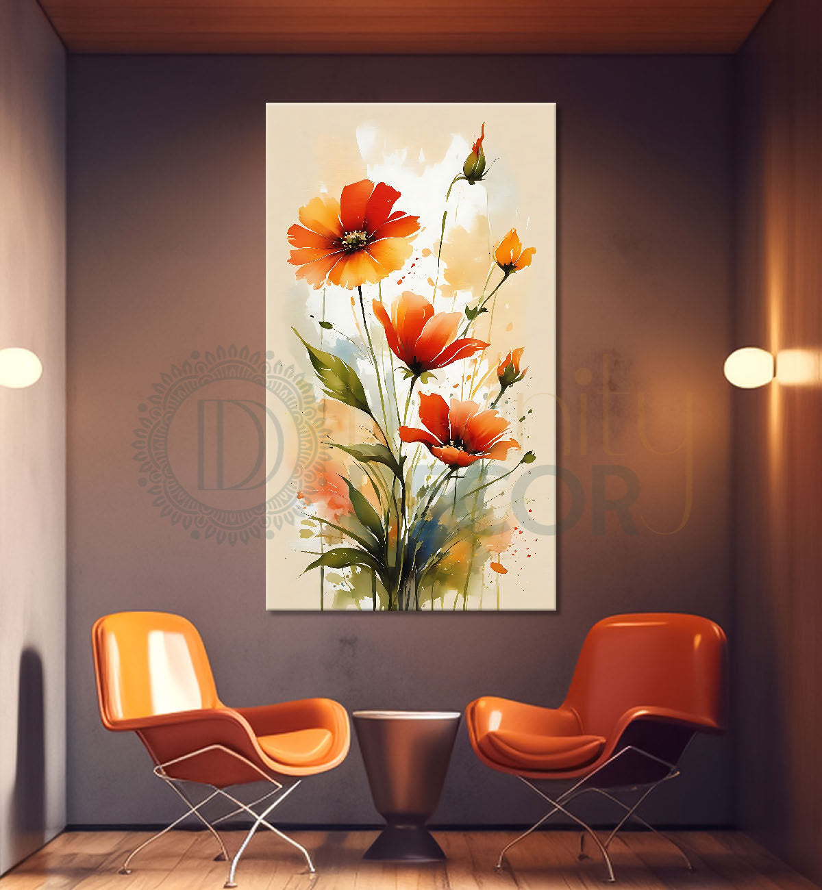 Orange flowers in light textued art  - Flower-V-604