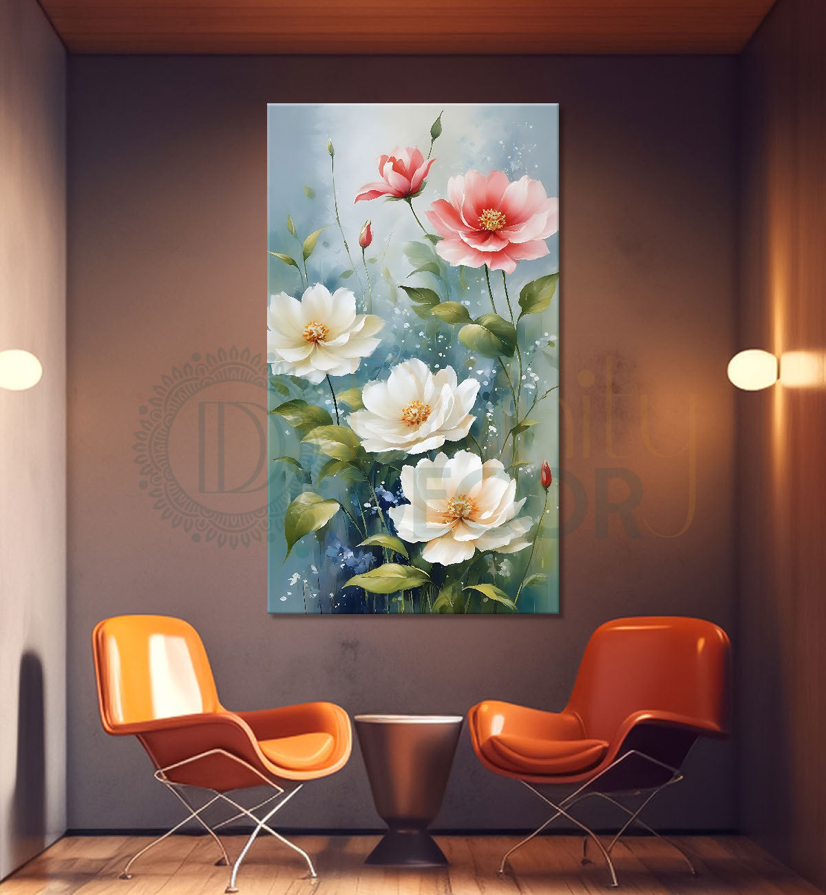 White and pink flowers in sky blue background - Flower-V-606