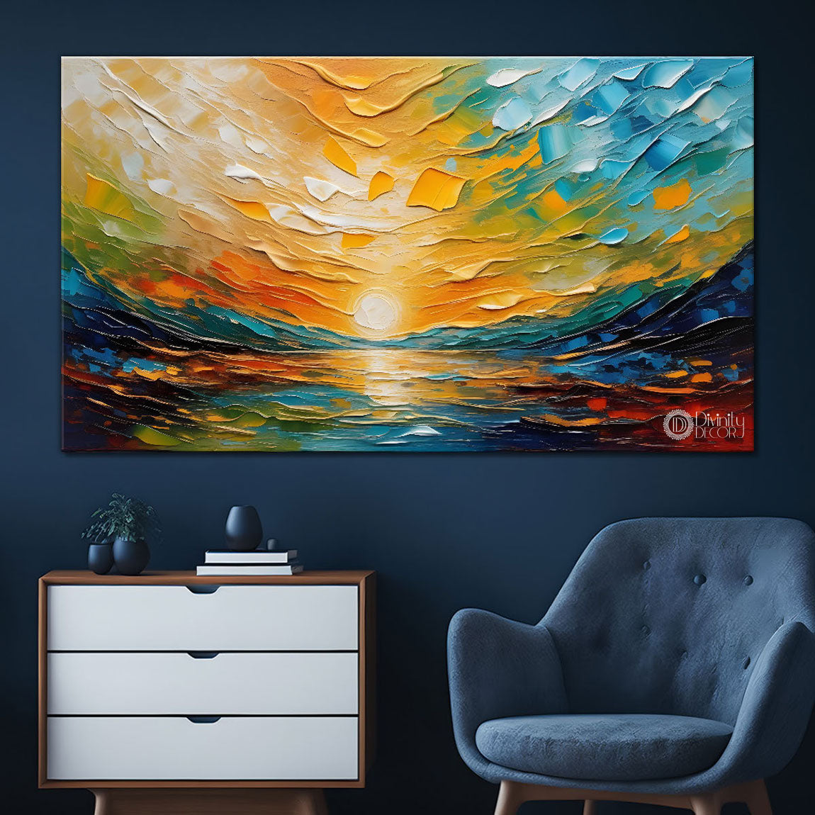 Sunset with colorful background painting Canvas Painting - Nature Art -607