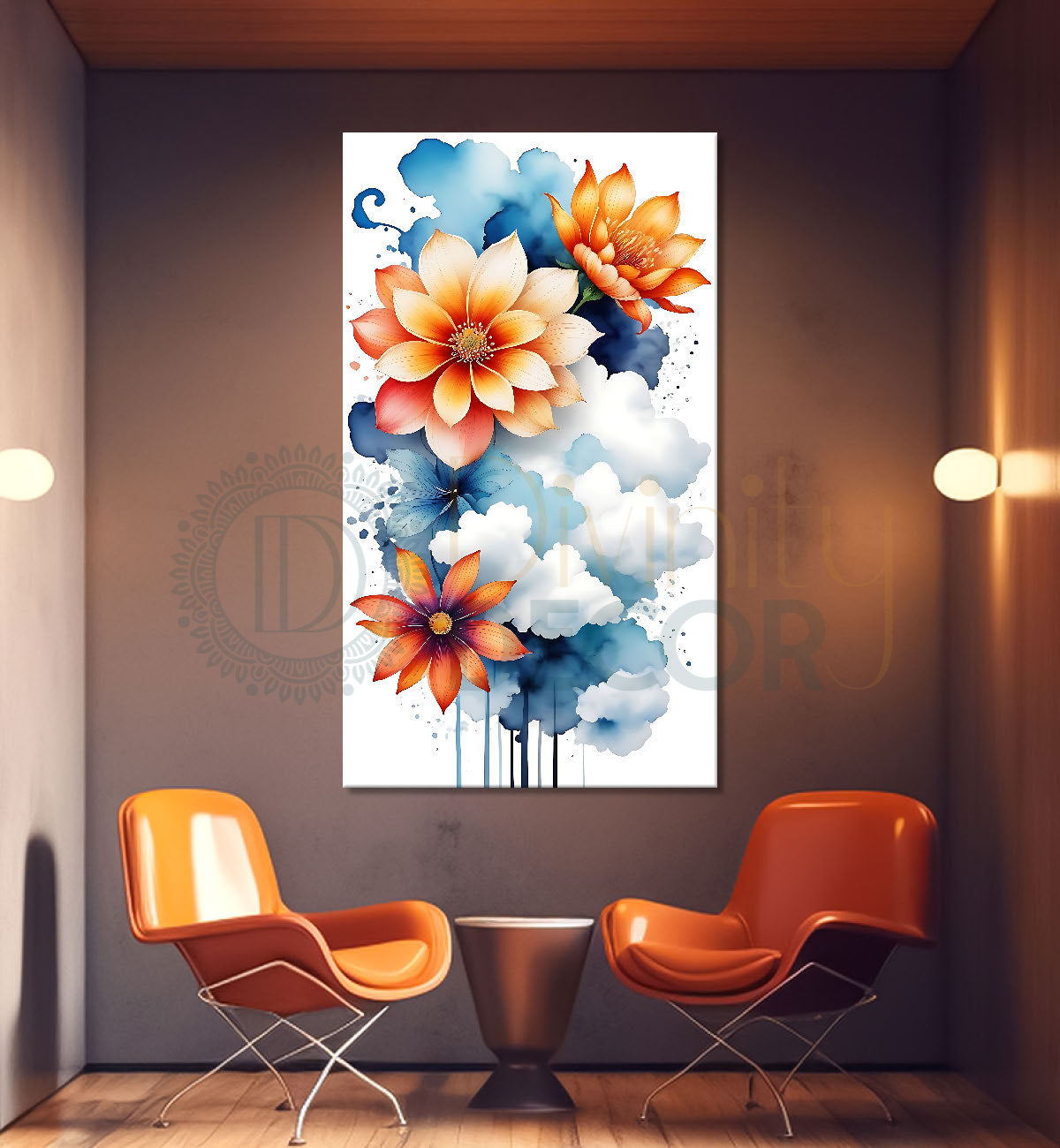Orange flowers in water colour painting- Flower-V-607