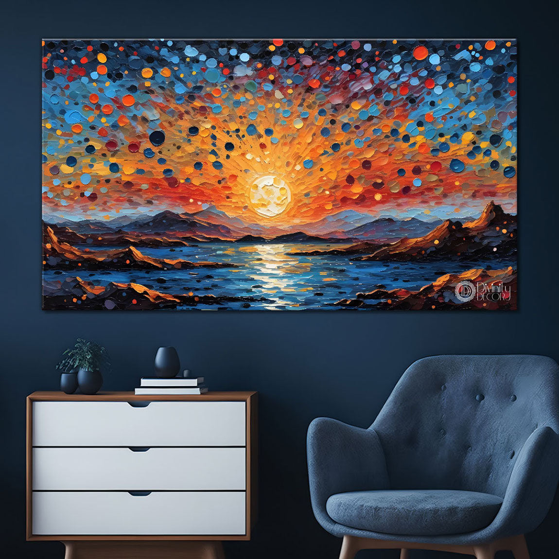 Sunset with colorful background painting Canvas Painting - Nature Art -608