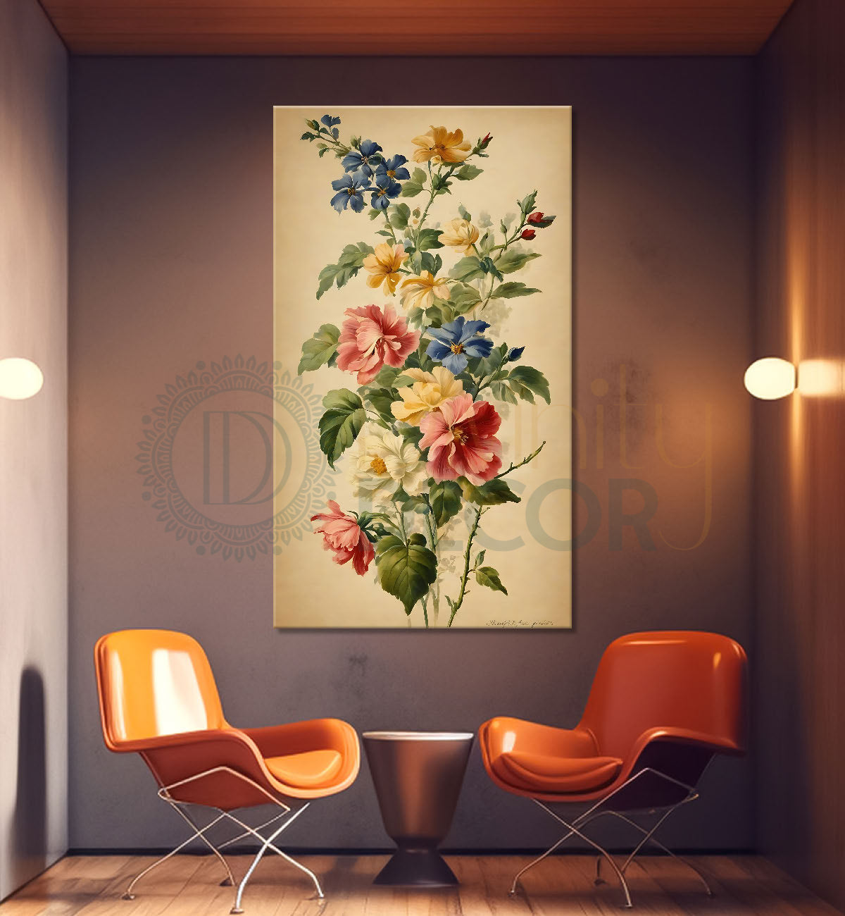 Flowers in brown background textured art - Flower-V-608