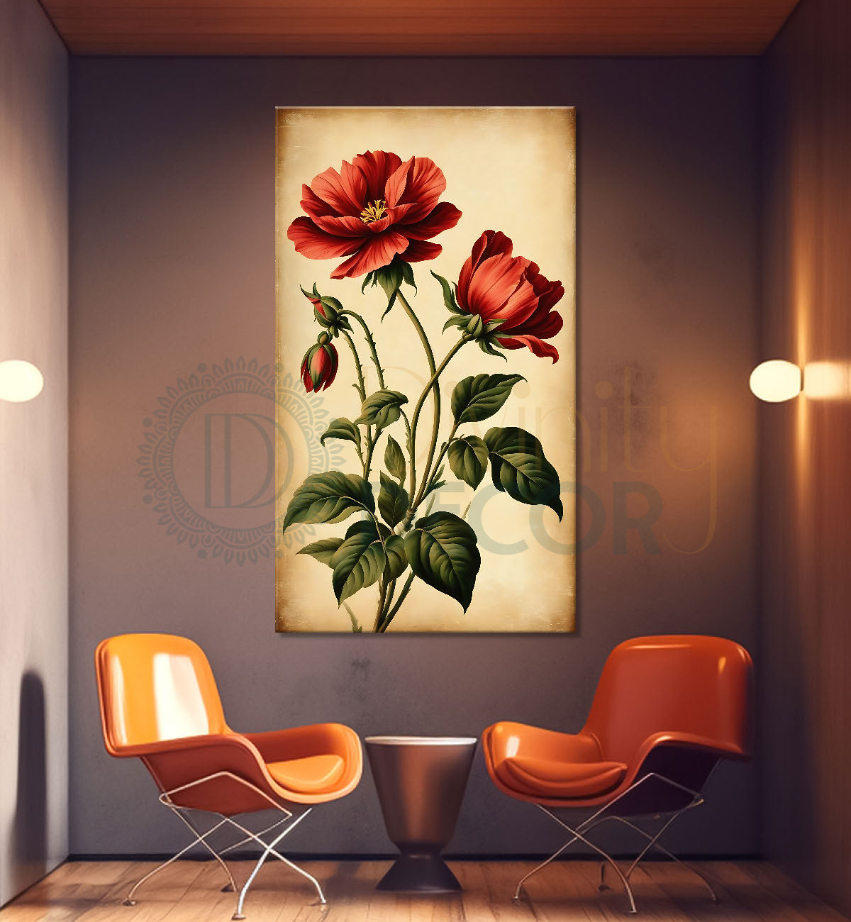 Red flowers in light textured painting- Flower-V-612
