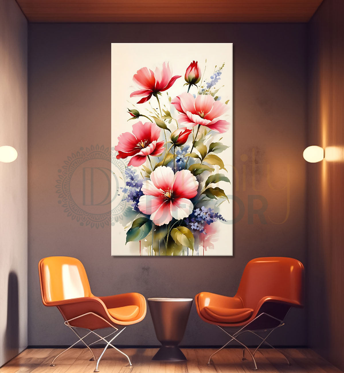 Pink flowers in light textured painting  - Flower-V-615