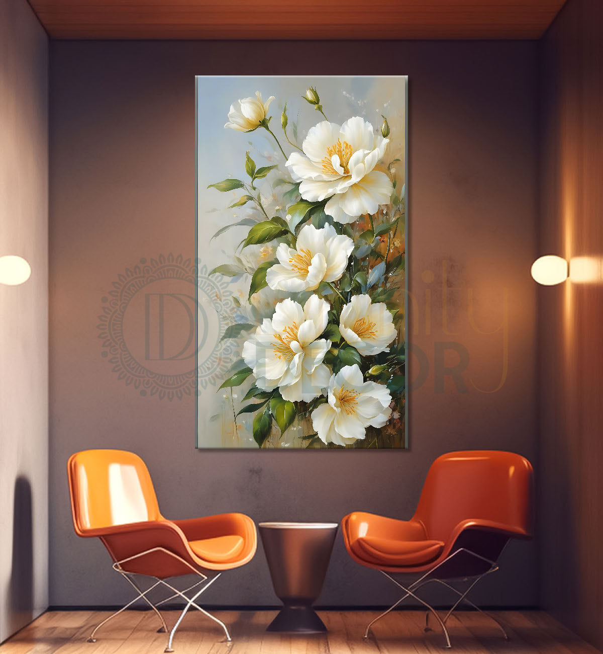White flowers in the grey background painting- Flower-V-617