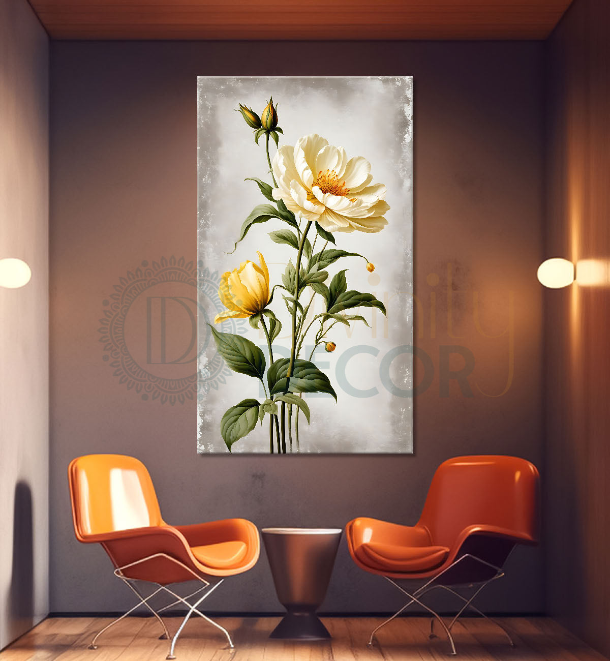 White flowers in the grey background painting - Flower-V-618