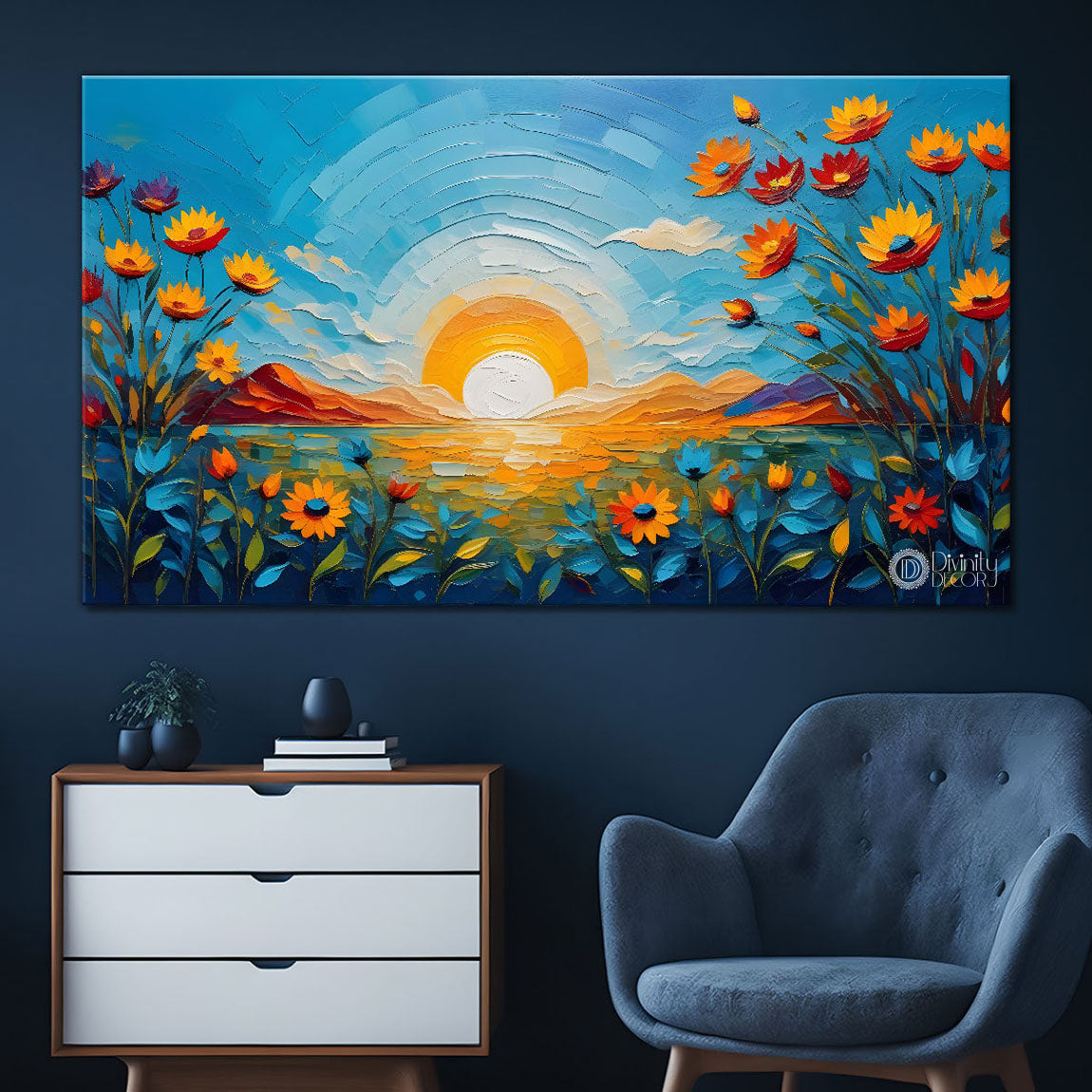 Sunrise with flowers painting Canvas Painting - Nature Art -627