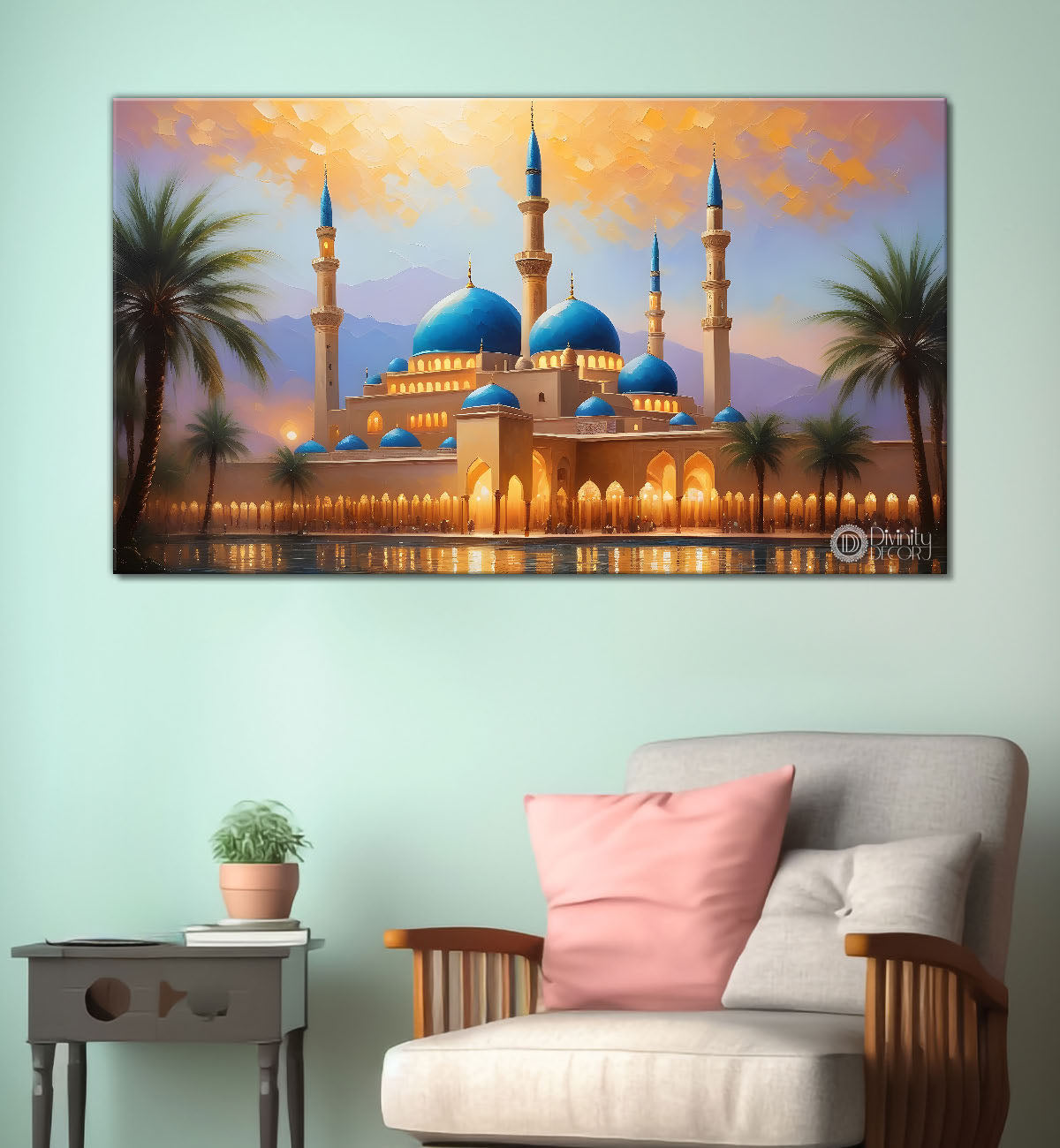 beautiful Islamic mosque with sunset textured oil painting Canvas Painting - Islamic paintings - 63