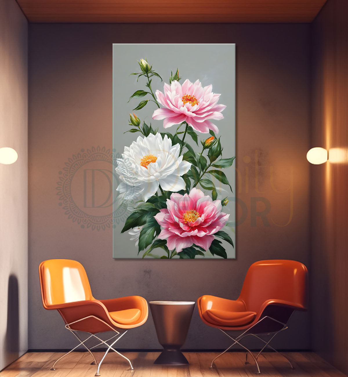 Colourful flowers in grey textured background painting- Flower-V-631