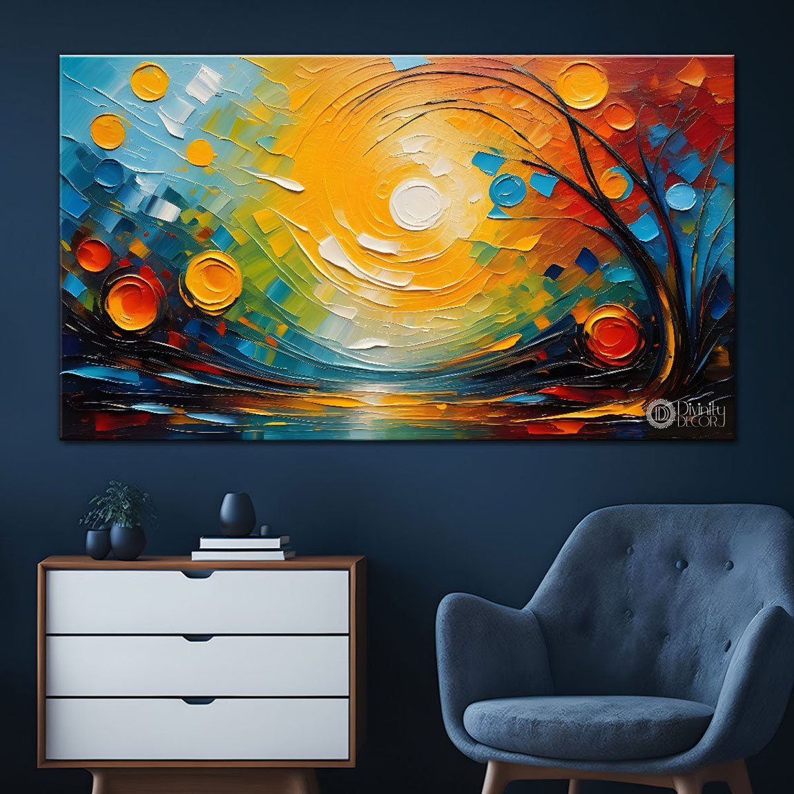 Colorful trees with sun painting Canvas Painting - Nature Art -632