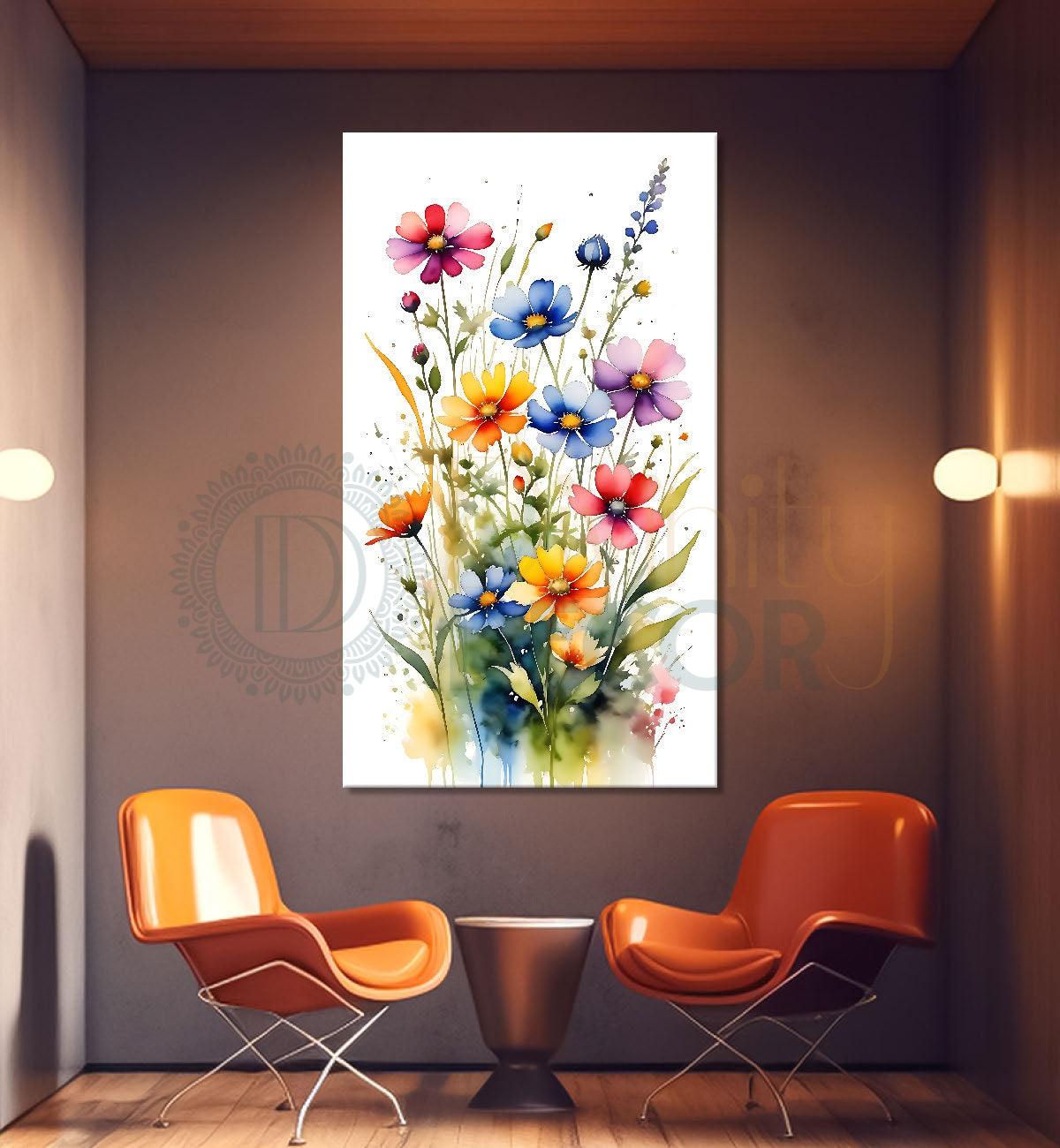 Colourful flowers in white textured background painting- Flower-V-632