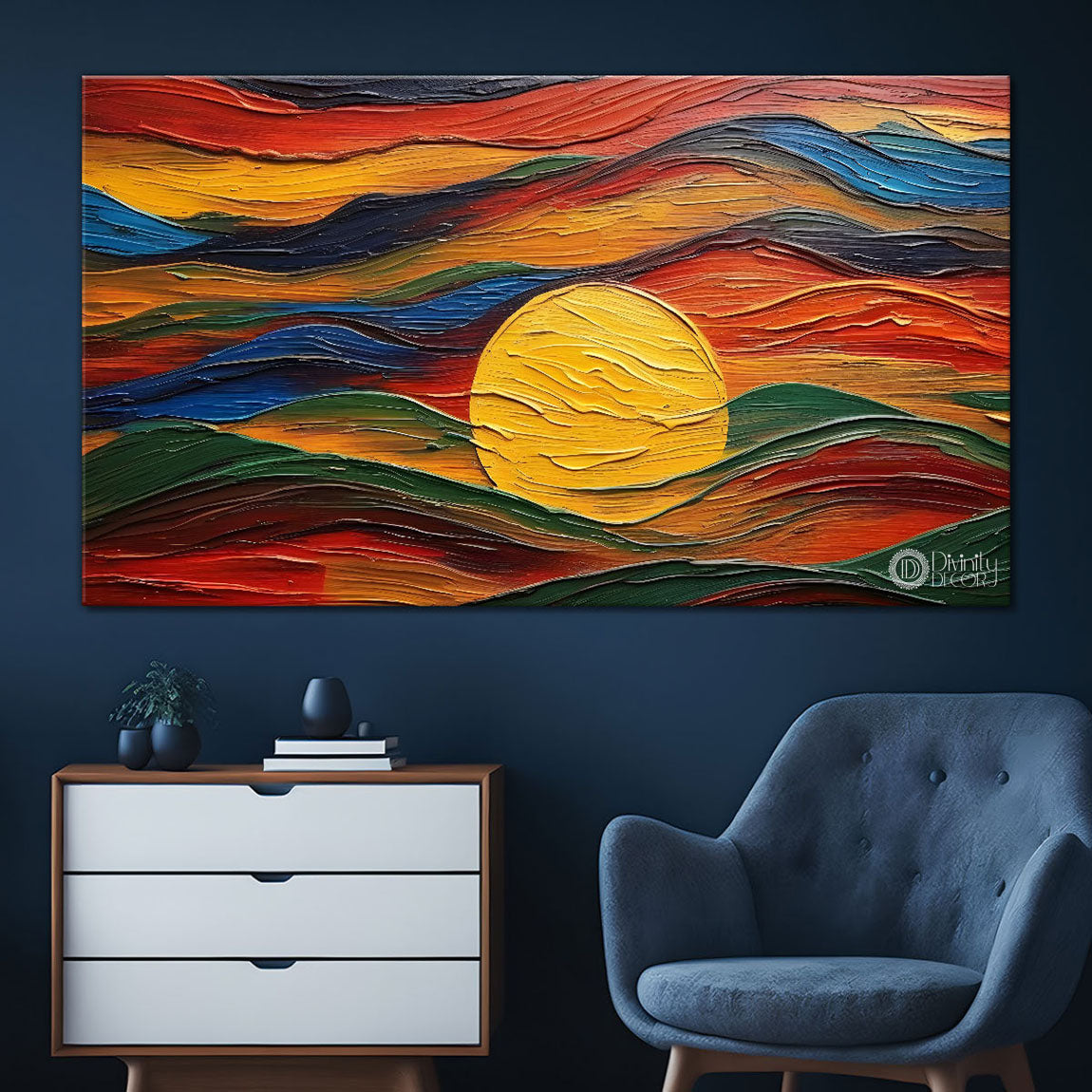 Sun in colorful trees painting Canvas Painting - Nature Art -633