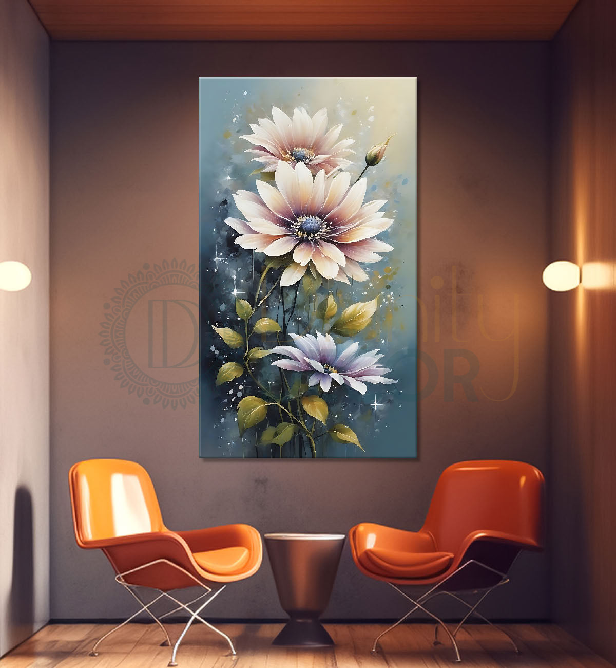 White flowers in grey textured painting- Flower-V-633