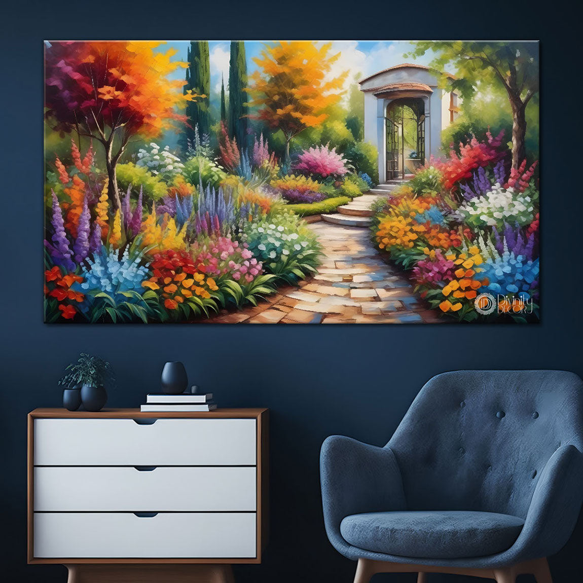 Colorful flowers with the door painting Canvas Painting - Nature Art -634