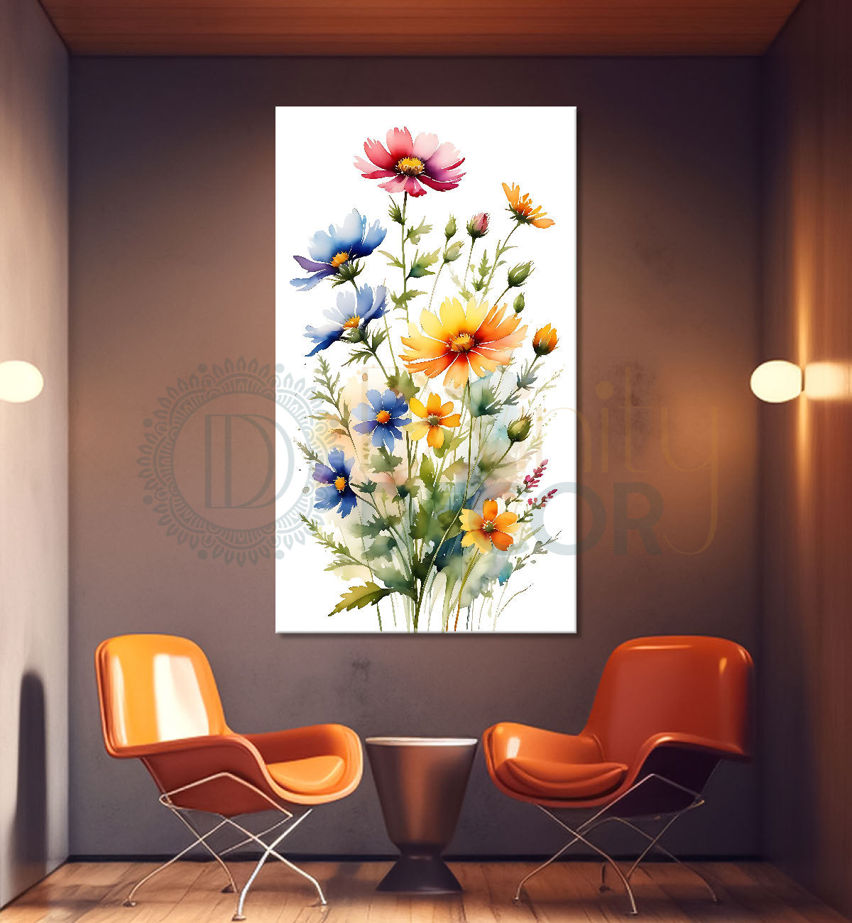 Colourful flowers in white textured background painting- Flower-V-634