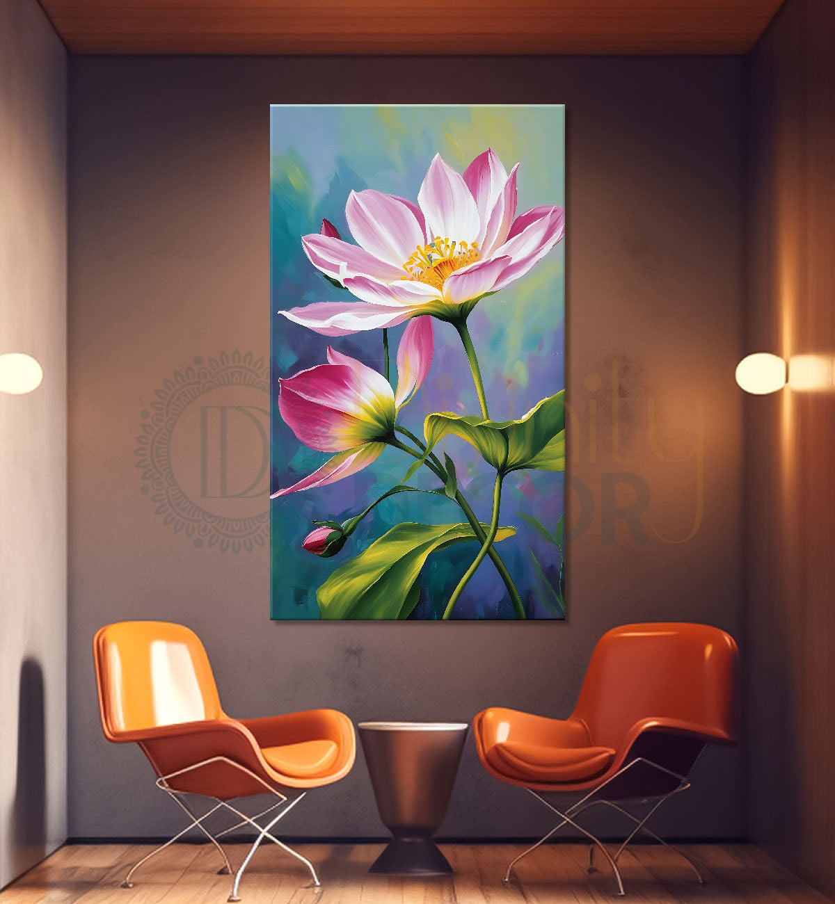 Pink flowers in blue textured background - Flower-V-635