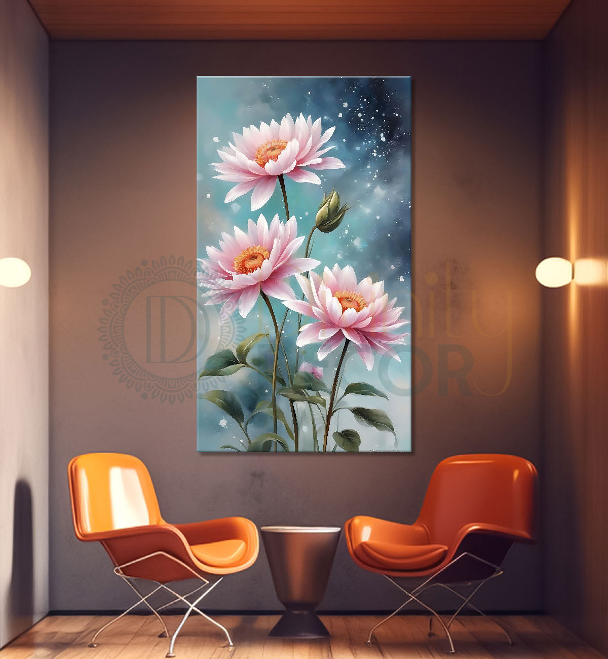 Pink flowers in blue textured background - Flower-V-637