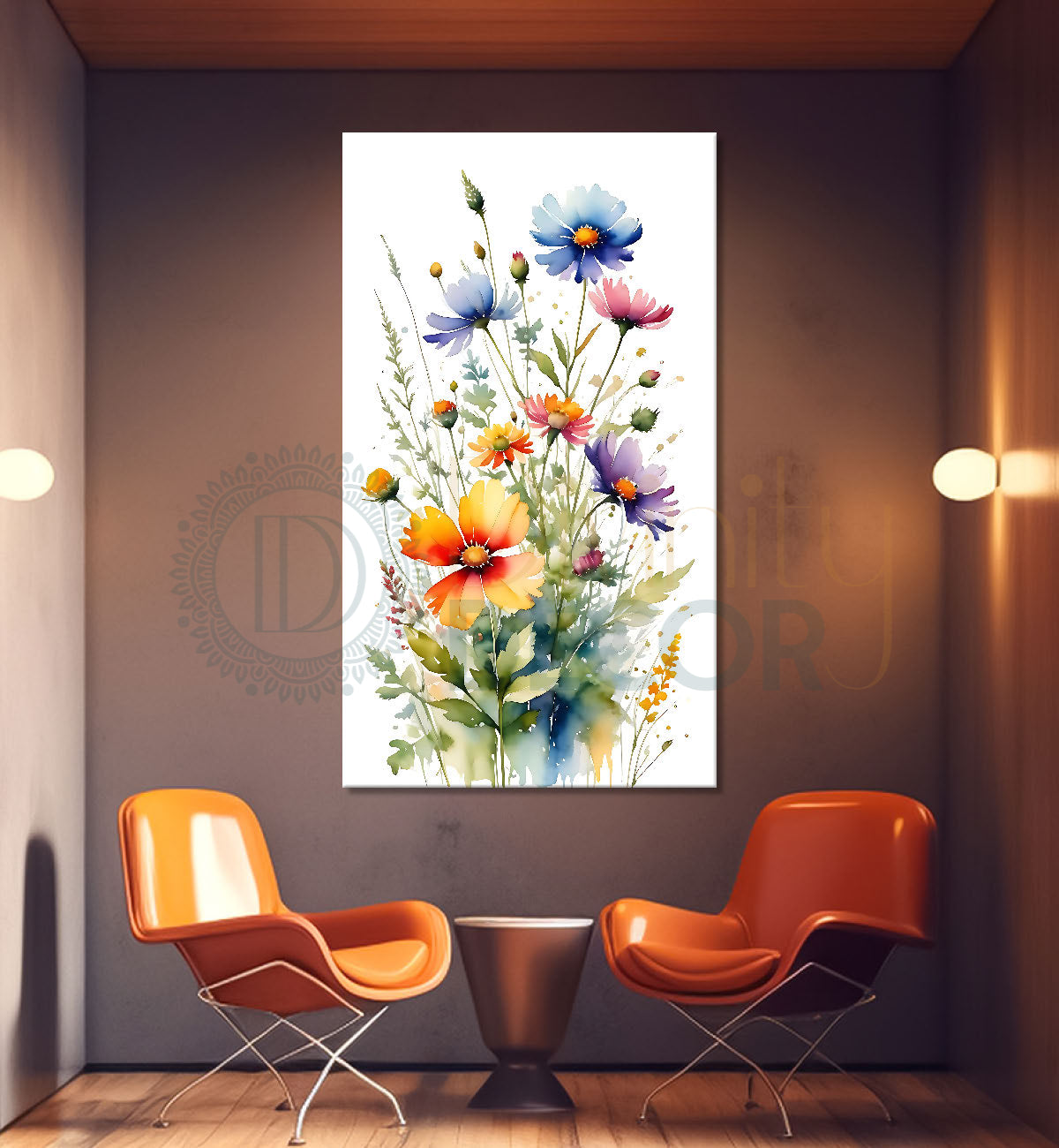 Colourful flowers in white textured background painting - Flower-V-638