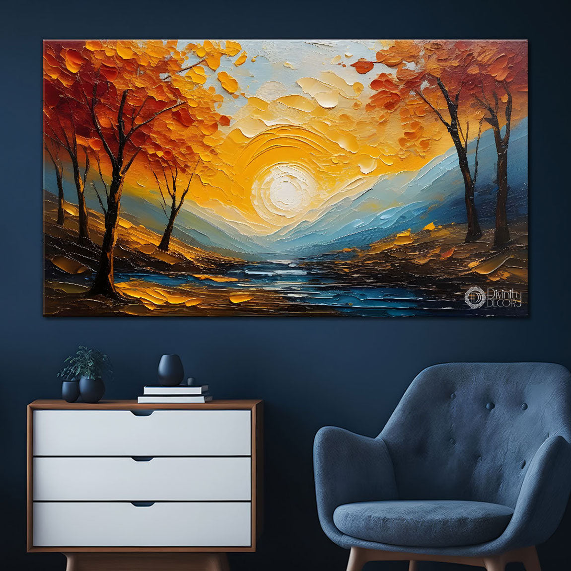 Orange trees with sunrise painting Canvas Painting - Nature Art -639