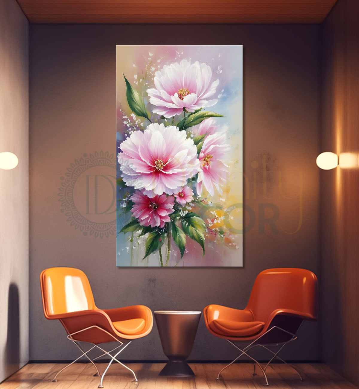 Pink flowers in grey textured background - Flower-V-639