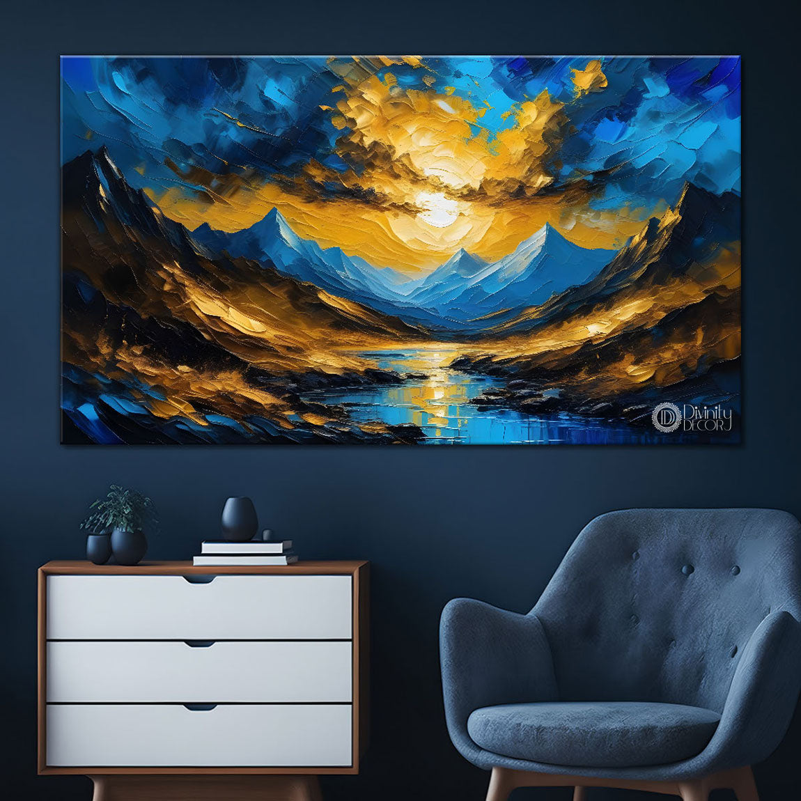 Blue mountains with lake painting Canvas Painting - Nature Art -641