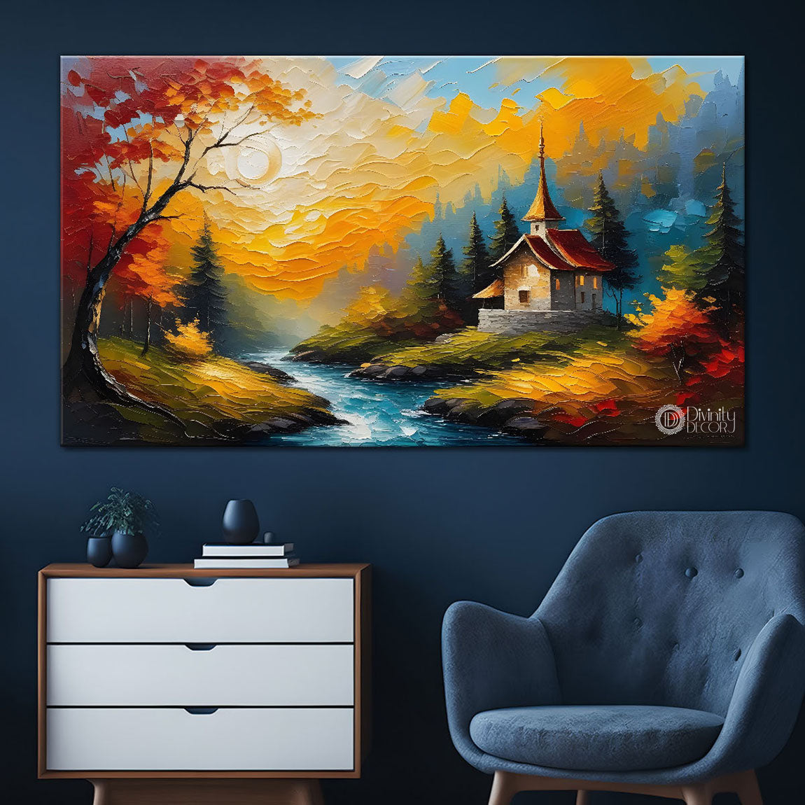 Trees and lake painting Canvas Painting - Nature Art -642