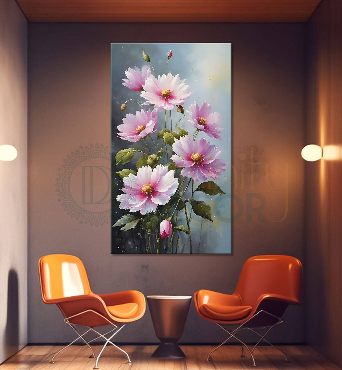 Pink flowers in grey textured background  - Flower-V-642