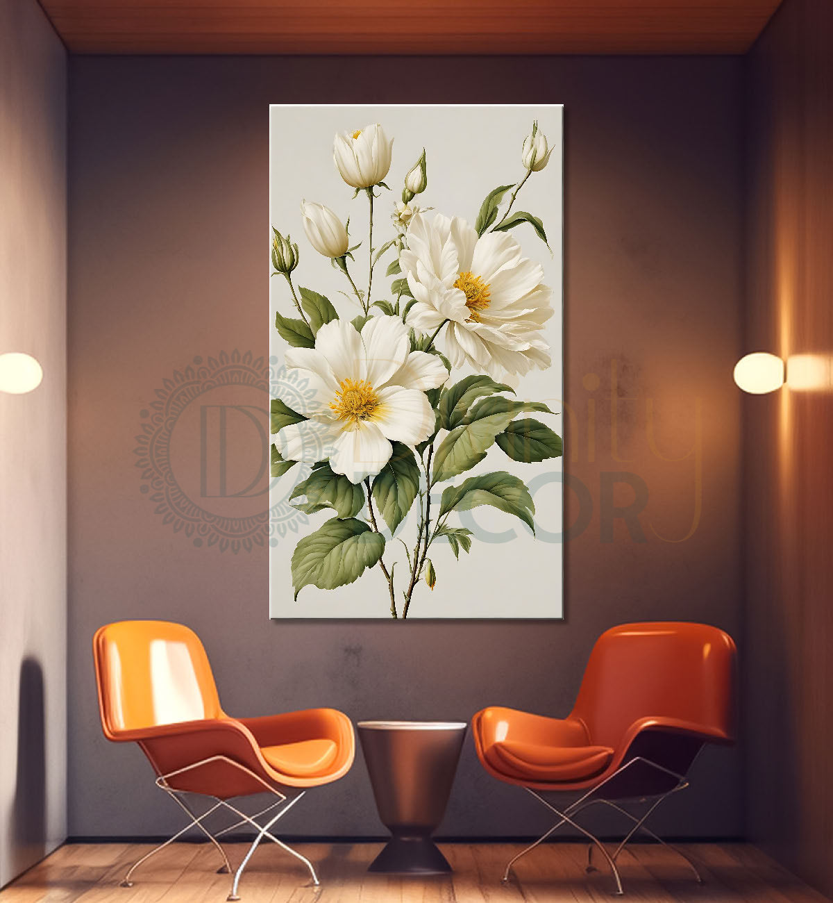 White flowers in grey textured painting  - Flower-V-643