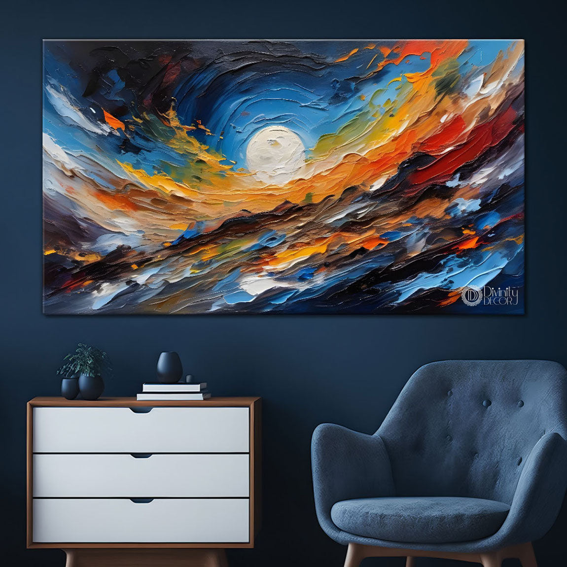 Moon with colorful sky painting Canvas Painting - Nature Art -644