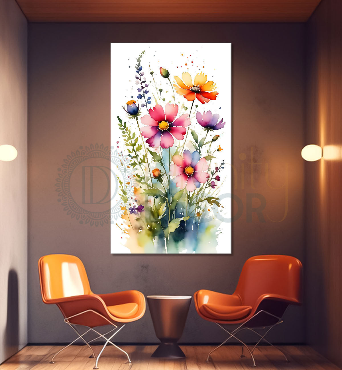 Colourful flowers in white textured background painting - Flower-V-646